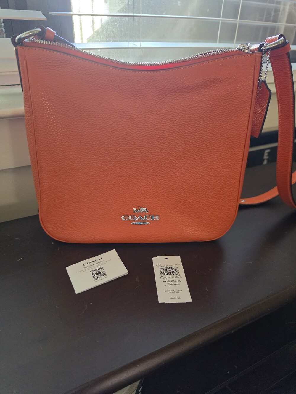 Coach Pebbled Leather Crossbody Bag - Bright Orange